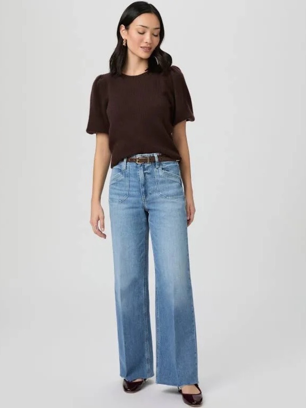 PAIGE Anessa Medium Wash Blue Wide-Leg Jeans size 25